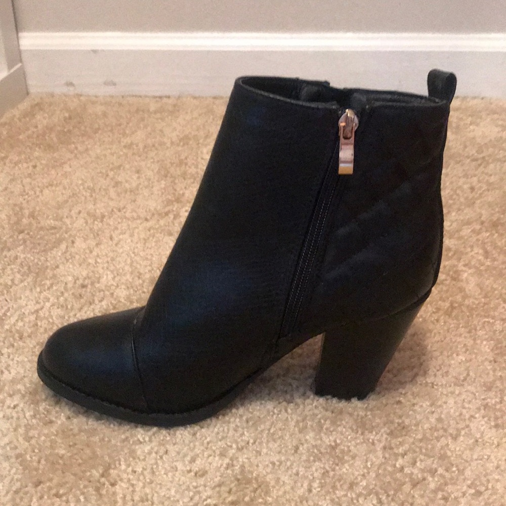 Black faux leather booties